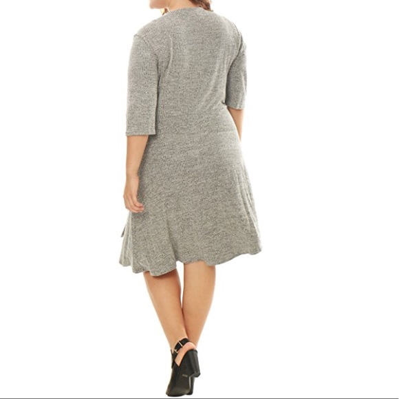 Plus Size Grey V Neck Layered Wrap Knit Dress - Picture 4 of 5
